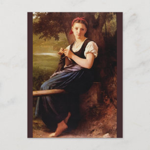 Vrouw Knitting van Bouguereau Briefkaart