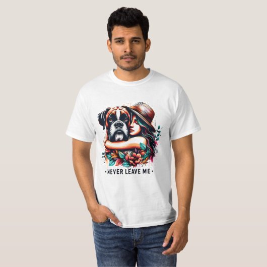 Vrouw knuffelen Bulldog in Pet T-shirt (Voorkant volledig)