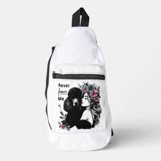 Vrouw knuffelen poedel met bloemen sling bag (Voorkant)