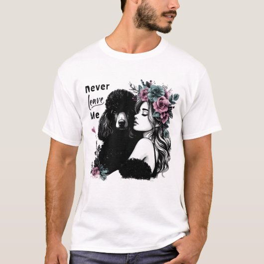 Vrouw knuffelen poedel met bloemen t-shirt (Voorkant)