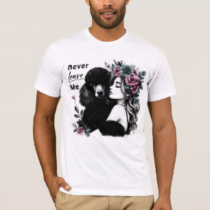Vrouw knuffelen poedel met bloemen t-shirt