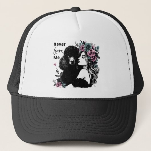Vrouw knuffelen poedel met bloemen trucker pet (Voorkant)