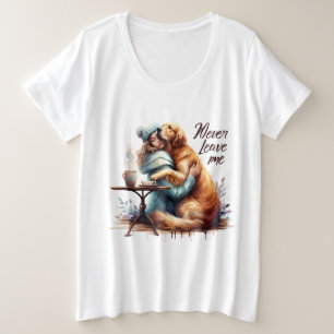 Vrouw knuffelhond grote maat t-shirt