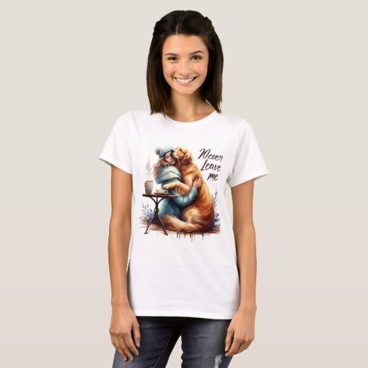 Vrouw knuffelhond t-shirt (Voorkant volledig)