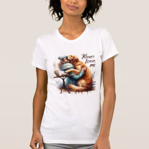 Vrouw knuffelhond t-shirt