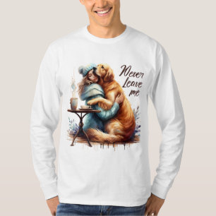 Vrouw knuffelhond t-shirt