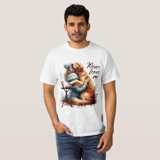 Vrouw knuffelhond t-shirt (Voorkant volledig)