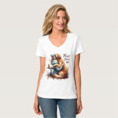 Vrouw knuffelhond t-shirt (Voorkant volledig)