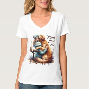 Vrouw knuffelhond t-shirt