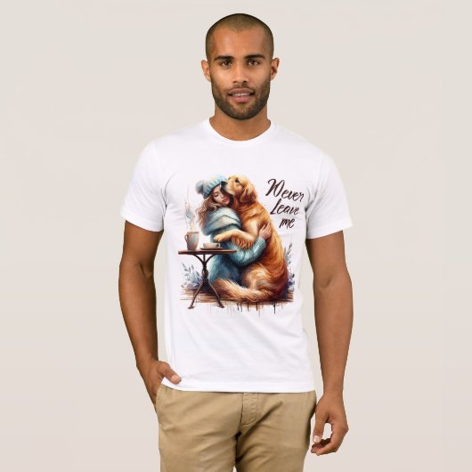 Vrouw knuffelhond t-shirt (Voorkant volledig)