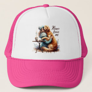 Vrouw knuffelhond trucker pet