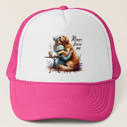 Vrouw knuffelhond trucker pet (Voorkant)