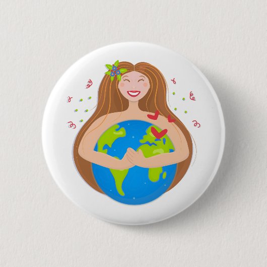 Vrouw knuffelt planeet Aarde Ronde Button 5,7 Cm (Voorkant)