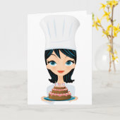 Vrouw kok Birthday cake Kaart (Gele Bloem)