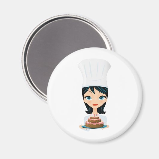 Vrouw kok Birthday cake Magneet (Voorkant / Achterkant)