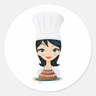 Vrouw kok Birthday cake Ronde Sticker