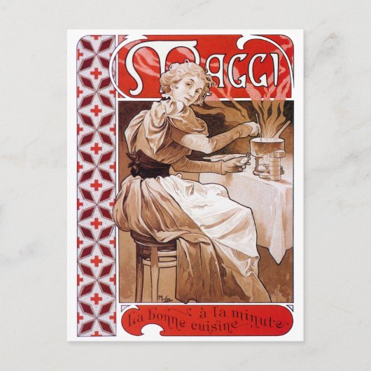 Vrouw Koken, Alphonse Mucha Briefkaart (Voorkant)
