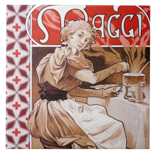 Vrouw Koken, Alphonse Mucha Tegeltje (Voorkant)