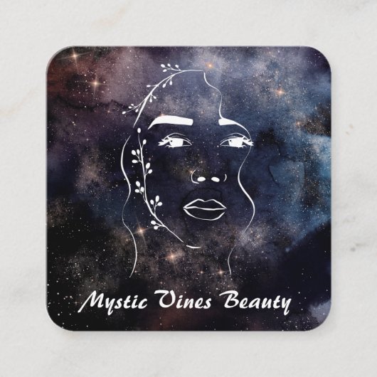 ** Vrouw Kosmisch Plant Godin Floral QR Nebula Sq Vierkante Visitekaartje (Voorkant)