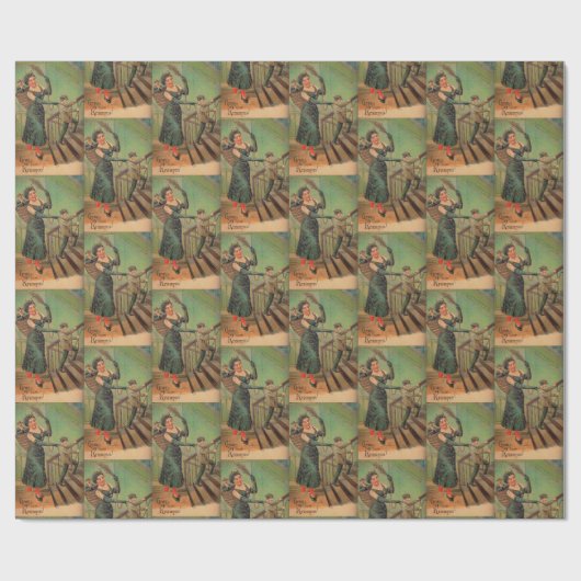 Vrouw Krampus Wrapping Paper Cadeaupapier (Vlak)