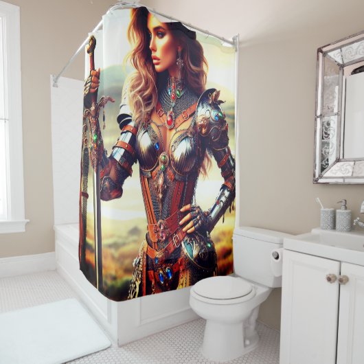 Vrouw krijger douchegordijn (In situ)