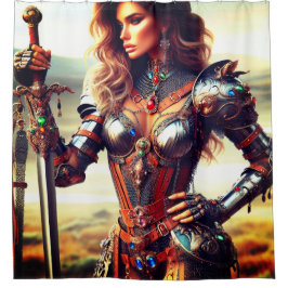 Vrouw krijger douchegordijn