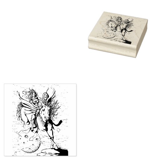 VROUW KRIJGER, VLIEGEND PAARD PEGASUS FANTASY HERO RUBBERSTEMPEL (Gestempeld)