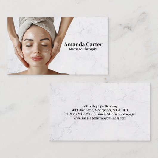 Vrouw krijgt hoofdmassage visitekaartje (Voorkant / Achterkant)
