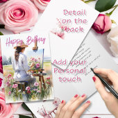 Vrouw Kunstenaar Schilderen Bloemen In Een Veld Ve Kaart