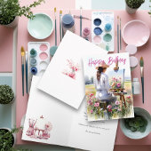 Vrouw Kunstenaar Schilderen Bloemen In Een Veld Ve Kaart