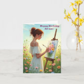 Vrouw Kunstenaar Schilderen Bloemen In Een Veld Ve Kaart (Gele Bloem)