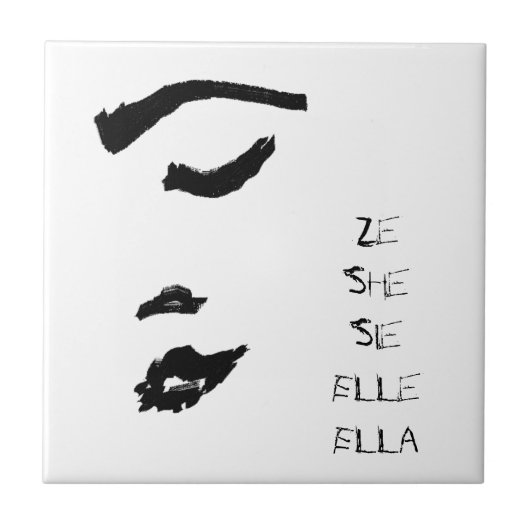 Vrouw Lady Face Sketch Ze Elle Ella Sie Tegeltje (Voorkant)