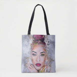 Vrouw Lady Gezicht Lip Ooglippenstift Papier Verf  Tote Bag