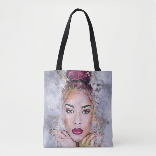 Vrouw Lady Gezicht Lip Ooglippenstift Papier Verf  Tote Bag (Voorkant)