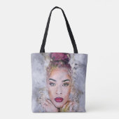 Vrouw Lady Gezicht Lip Ooglippenstift Papier Verf  Tote Bag (Achterkant)