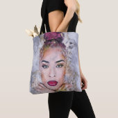 Vrouw Lady Gezicht Lip Ooglippenstift Papier Verf  Tote Bag (Dichtbij)