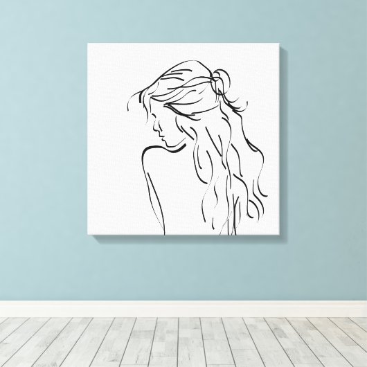 Vrouw Lady Girl-tekening Canvas Afdruk (Insitu (Houten vloer))
