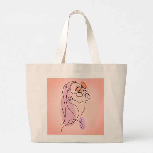 Vrouw Lady Line Art Face Drawing Grote Tote Bag (Achterkant)