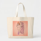 Vrouw Lady Line Art Face Drawing Grote Tote Bag (Voorkant)