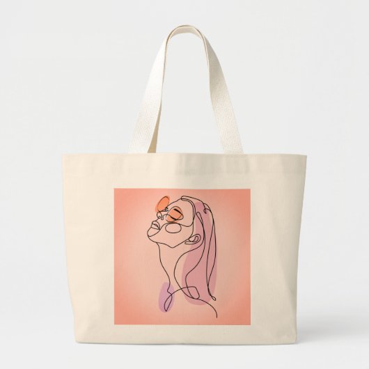 Vrouw Lady Line Art Face Drawing Grote Tote Bag (Voorkant)