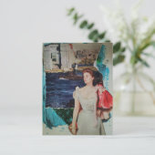 Vrouw langs de rivier Mixed Media Collage Briefkaart (Staand voorkant)