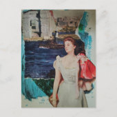 Vrouw langs de rivier Mixed Media Collage Briefkaart (Voorkant)