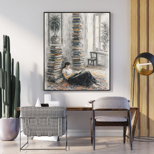 Vrouw leest boek Kunst voor de leeszaal Poster