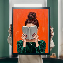 Vrouw leest boek olieverfschildering bibliotheek m poster