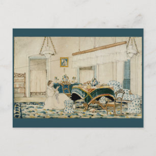 Vrouw Leest Boeken Waterverf Briefkaart