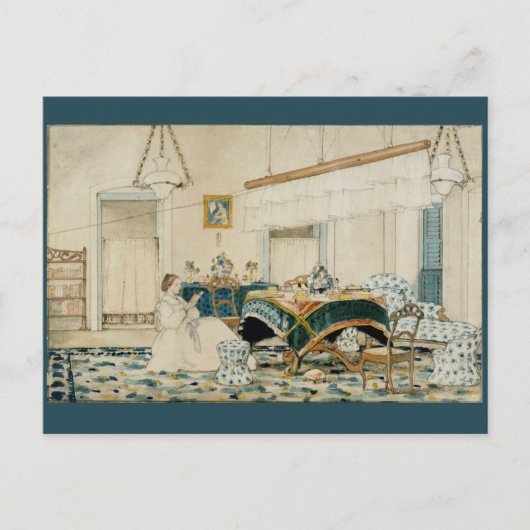 Vrouw Leest Boeken  Waterverf Briefkaart (Voorkant)