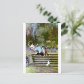 Vrouw leest colliehonden briefkaart (Staand voorkant)