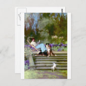 Vrouw leest colliehonden briefkaart (Voorkant / Achterkant)