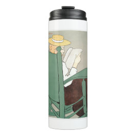 Vrouw leest in een rotsstoel Edward Penfield Thermosbeker