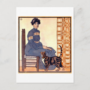 Vrouw leest met kat door Penfield Briefkaart